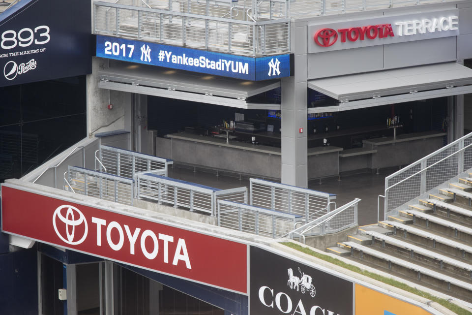 The Toyota Terrace is seen during a media tour of Yankee stadium, Tuesday, April 4, 2017, in New York. The New York Yankees home-opener at the ballpark is scheduled for Monday, April 10, 2017, against the Tampa Bay Rays. (AP Photo/Mary Altaffer)