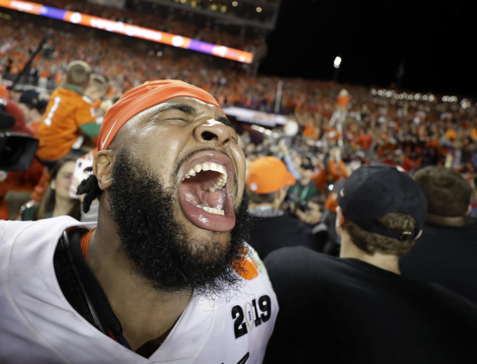 Clemson's Christian Wilkins celebrates after the NCAA college football playoff championship game against Alabama. (AP Photo)