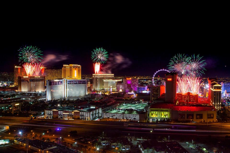 New Year's Eve fireworks over the Strip in Las Vegas on Jan. 1, 2020.