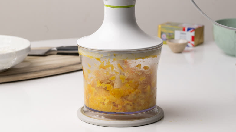 oranges in a food processor