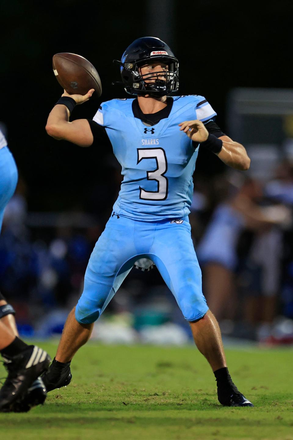 Ponte Vedra's Ben Burk drops back to pass against Middleburg. The Sharks play Creekside in the playoff opener, the teams' second meeting in a seven-day span.