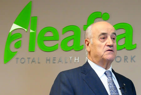 Former police chief and Conservative cabinet minister Julian Fantino speaks about his company, Aleafia, which authorizes patients for medical marijuana use, during an interview in Toronto, Ontario, Canada, November 17, 2017. REUTERS/Canice Leung