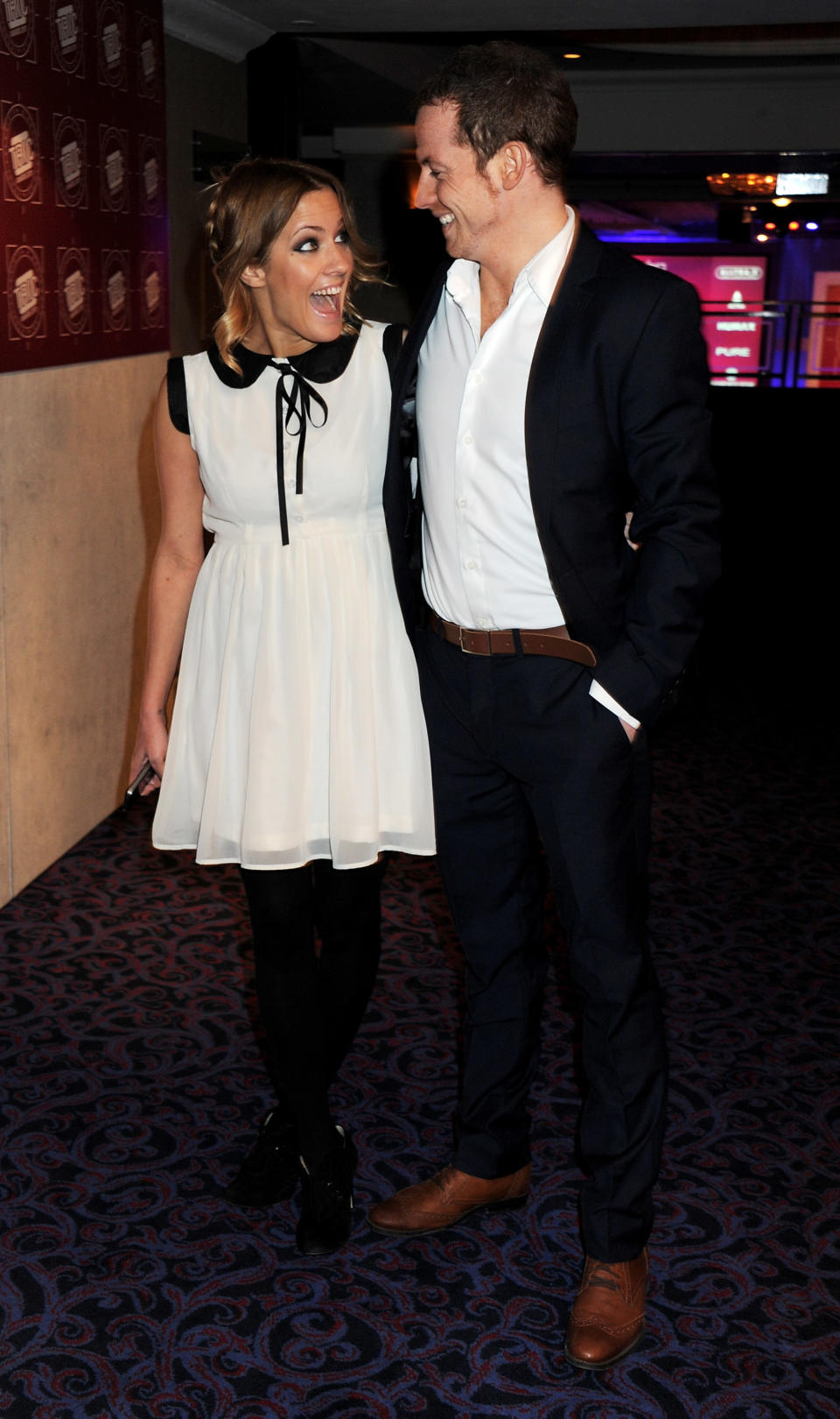 LONDON, ENGLAND - MARCH 08:  (EMBARGOED FOR PUBLICATION IN UK TABLOID NEWSPAPERS UNTIL 48 HOURS AFTER CREATE DATE AND TIME. MANDATORY CREDIT PHOTO BY DAVE M. BENETT/GETTY IMAGES REQUIRED) Presenter Caroline Flack (L) and actor Joe Swash attend the TRIC Television and Radio Industries Club Awards at Grosvenor House on March 8, 2011 in London, England.  (Photo by Dave M. Benett/Getty Images)