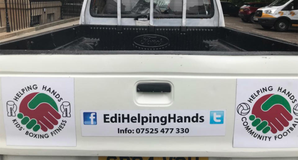 The ute is used as part of the Edinburgh Helping Hands charity. Source: Twitter/Holyrood Boxing Gym