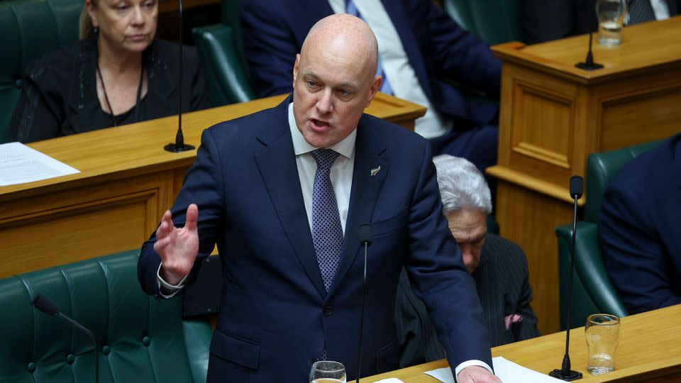 Prime Minister Christopher Luxon speaks in the house following the State Opening of Parliament on December 06, 2023 in Wellington, New Zealand. - Hagen Hopkins/Getty Images