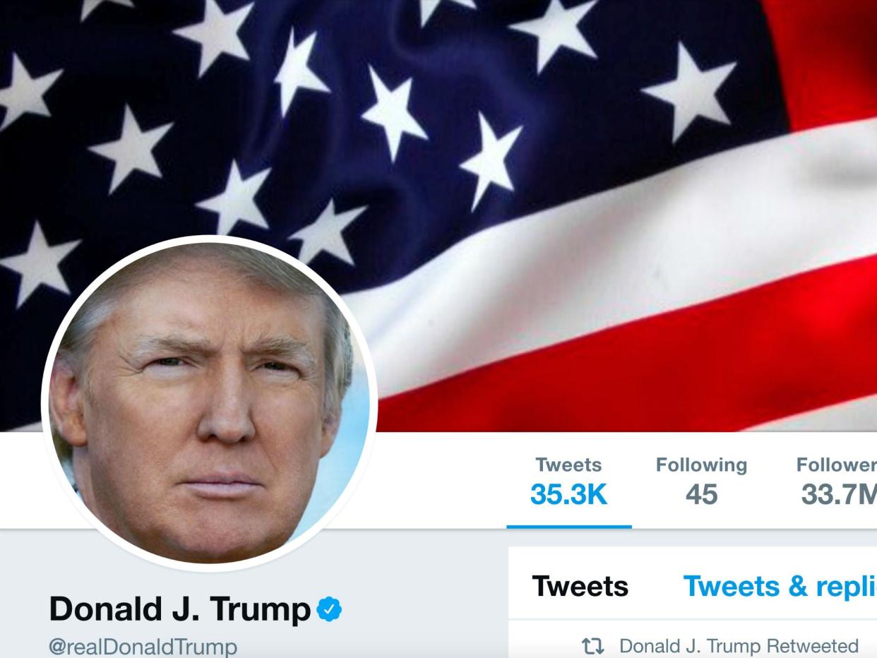 The masthead of U.S. President Donald Trump's @realDonaldTrump Twitter account in July: Handout via REUTERS