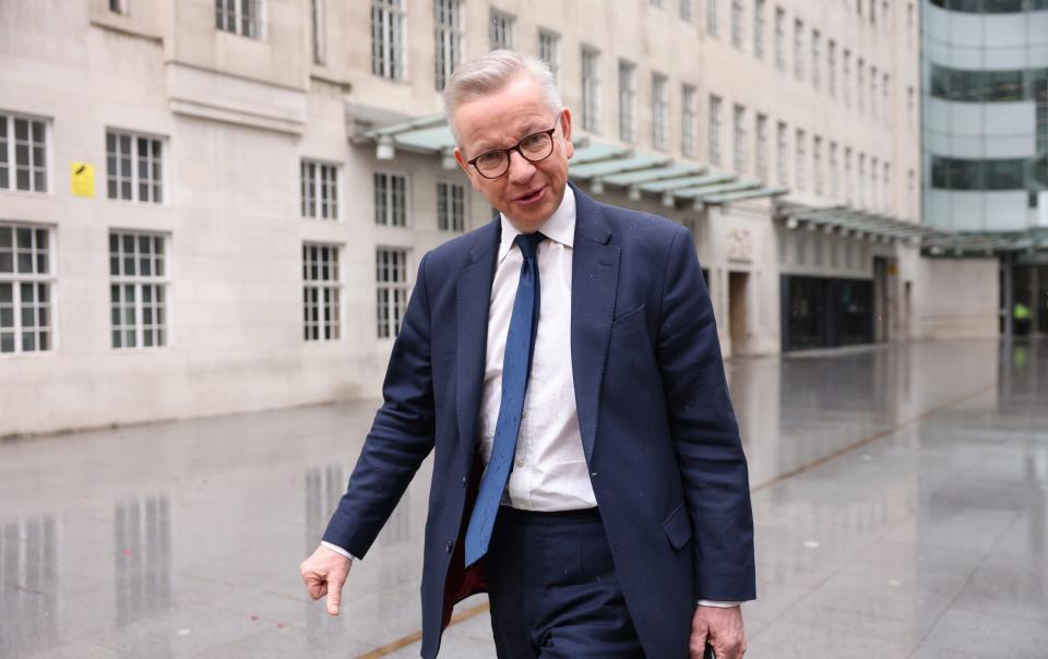 LONDON, ENGLAND - MARCH 26: Michael Gove, Secretary of State for Levelling Up, Housing and Communities, leaves BBC Broadcasting House after his appearance on Sunday with Laura Kuenssberg on March 26, 2023 in London, England. The weekly interview show features politicians and other newsmakers in conversation with the BBC's former political editor. (Photo by Hollie Adams/Getty Images) - Hollie Adams/Getty Images