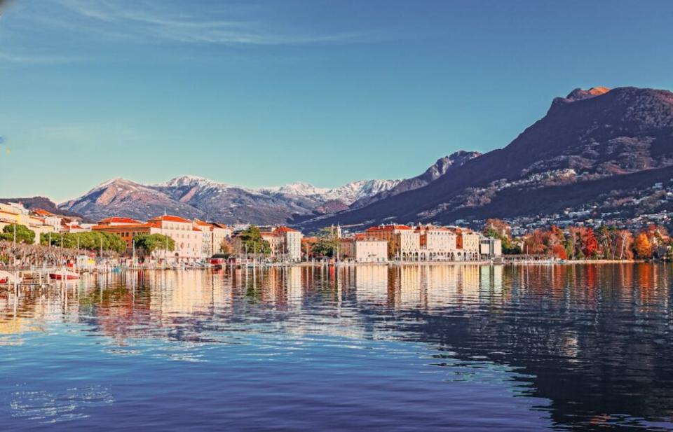 view of village town in Interlaken, Switzerland from the water