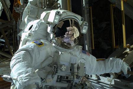 NASA astronaut Mike Hopkins is seen during the spacewalk in this photo courtesy of NASA, received December 22, 2013. REUTERS/NASA/Handout