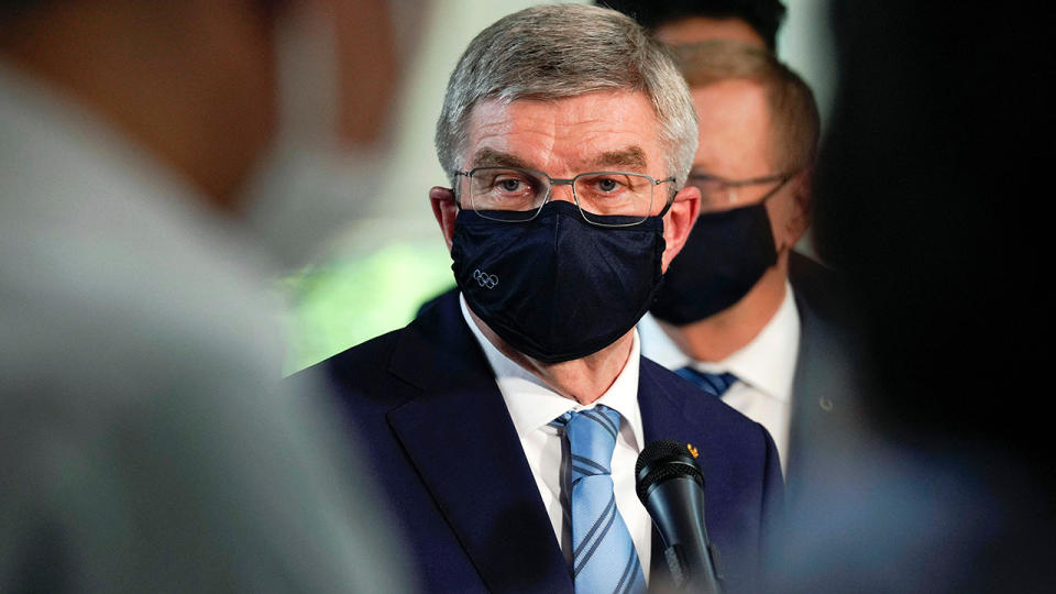 IOC President Thomas Bach, pictured here speaking to the media in Tokyo.