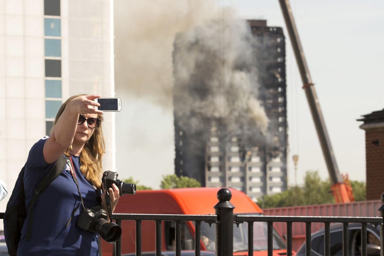 Grenfell Tower: Residents urge visitors to stop taking selfies with fire-ravaged building: Amara Eno/Rex