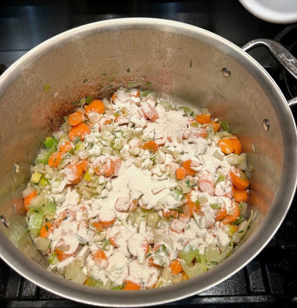 Adding flour to Ina Garten's chicken pot pie soup