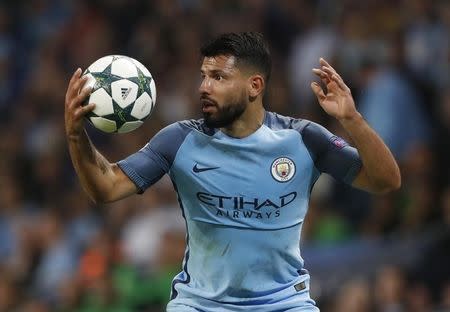 Britain Soccer Football - Manchester City v Borussia Monchengladbach - UEFA Champions League Group Stage - Group C - Etihad Stadium, Manchester, England - 14/9/16 Manchester City's Sergio Aguero Action Images via Reuters / Carl Recine Livepic