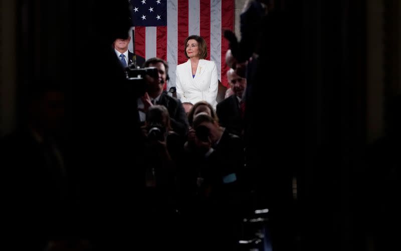 Speaker of the House Pelosi awaits the arrival of U.S. President Trump to deliver his State of the Union address to a joint session of Congress in Washington