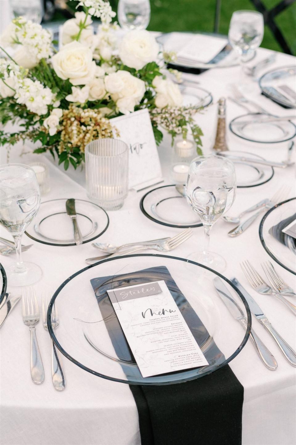 place settings with clear chargers