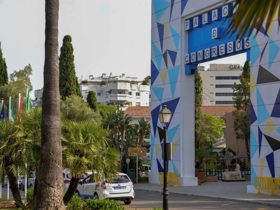 General view near the spot where a British man died after reportedly falling from a hotel balcony in Marbella, killing a Spaniard on the terrace below, 11 July 2020: Antonio Paz/EPA