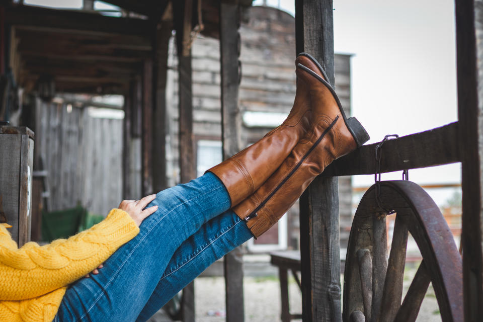 Leather boot and jeans