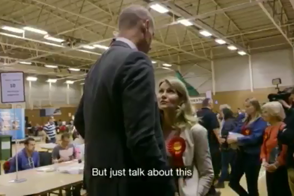 Millions of TV viewers saw how Labour MP Stephen Kinnock was stopped by wife Helle Thorning-Schmidt from making a gaffe on election night. (BBC)