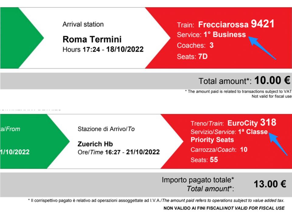 The author's business (top) and first-class (bottom) tickets to ride.