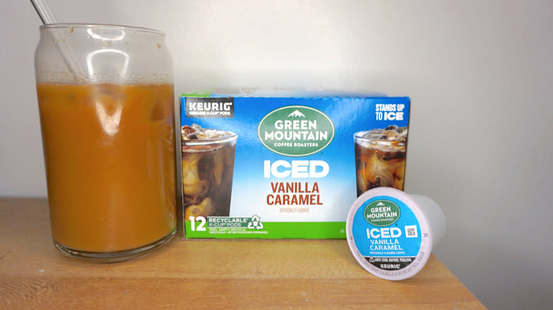Iced vanilla caramel coffee