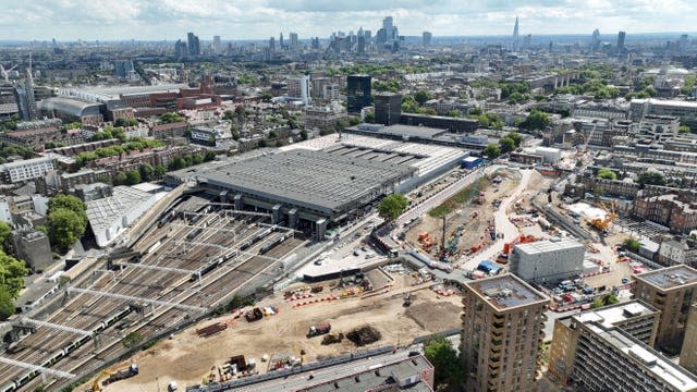 An aerial view of the HS2 Euston station construction site in London