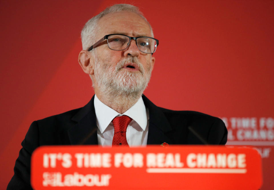 Britain's opposition Labour Party leader Jeremy Corbyn speaks during a general election campaign event at the University of Wolverhampton in Telford, Britain, November 6, 2019. REUTERS/Phil Noble