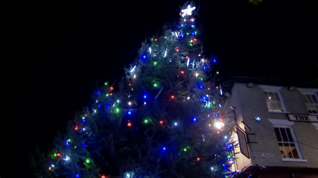 A Christmas tree made of Louis Vuitton items is on display in the