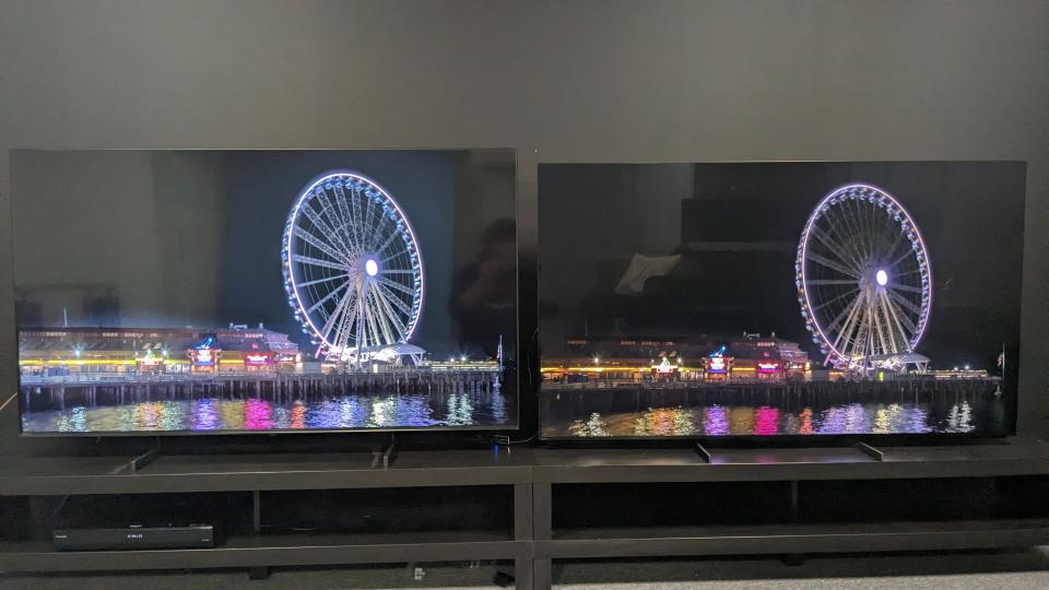 Sony X95L and Hisense U6N displaying ferris wheel at night