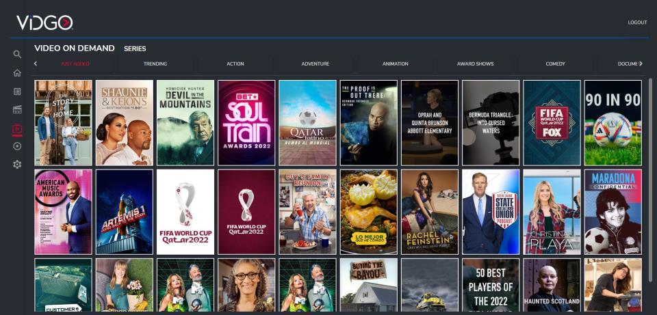 Vidgo user interface — VOD programming - Credit: Courtesy of Vidgo