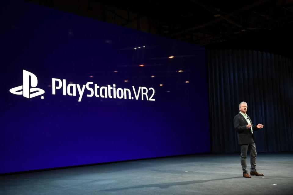 Jim Ryan, Sony Interactive Entertainment president and chief executive officer, speaks about PlayStation VR2 during the Sony press conference ahead of the Consumer Electronics Show (CES) on January 4, 2022 in Las Vegas, Nevada. - The Consumer Electronics Show (CES), one of the world's largest trade fairs, returns to Las Vegas in person this week under a newly resurgent pandemic that has supercharged the industry but threatens its downsized expo.
Masks and proof of vaccination are required at the show that opens Wednesday and was trimmed by one day to end Friday, with expected exhibitors down more than half to roughly 2,200 from the last in-person CES. (Photo by Patrick T. FALLON / AFP) (Photo by PATRICK T. FALLON/AFP via Getty Images)