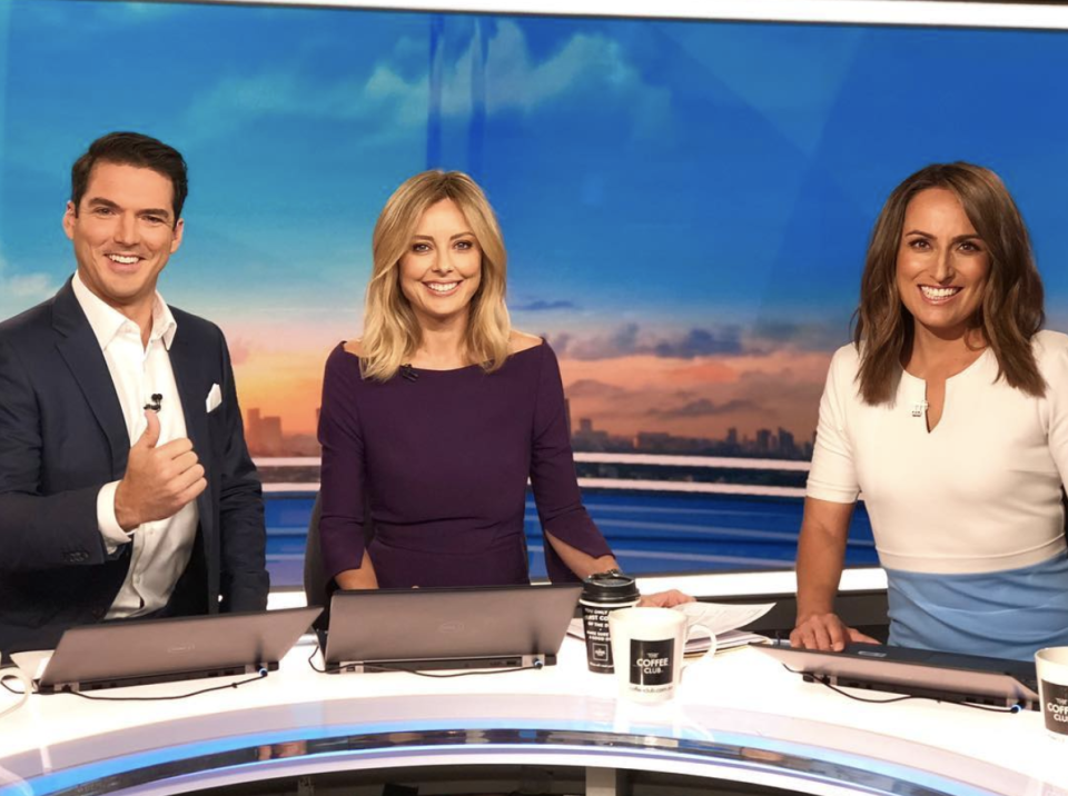 Allison with her Weekend Today co-hosts, newsreader Tom Steinfort and entertainment reporter Brooke Boney. Photo: Channel Nine.