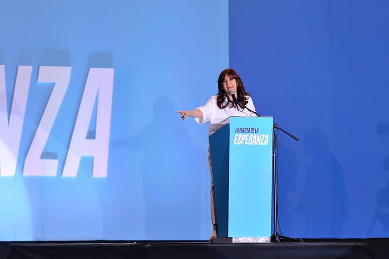 Cristina Kirchner durante el acto en el Estadio Único de La Plata