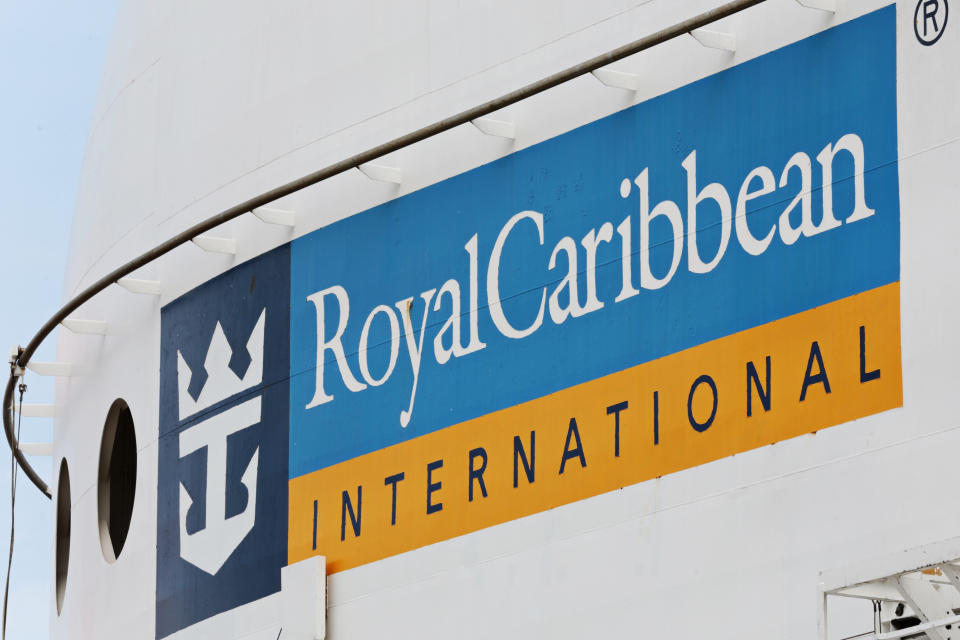 A Royal Caribbean International logo on the Voyager of the Seas. (Photo: Yuriko Nakao/Bloomberg)