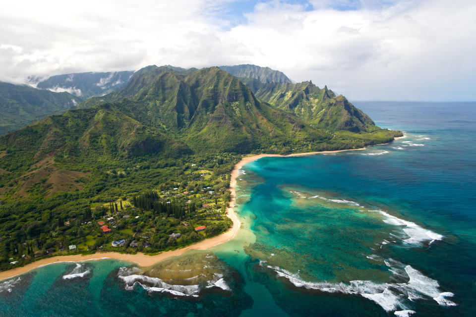 An aerial view of Kauai.