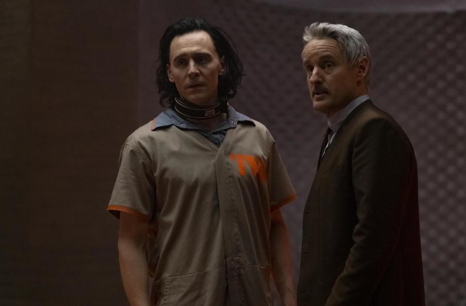 Loki (Tom Hiddleston) and Mobius (Owen Wilson) on Disney+ show loki