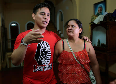 Jonathan Lopez, who according to local media was arrested for participating in a protest against Nicaraguan President Daniel Ortega's government, speaks with a journalist after being released from La Modelo Prison, in Granada, Nicaragua May 20, 2019.REUTERS/Oswaldo Rivas