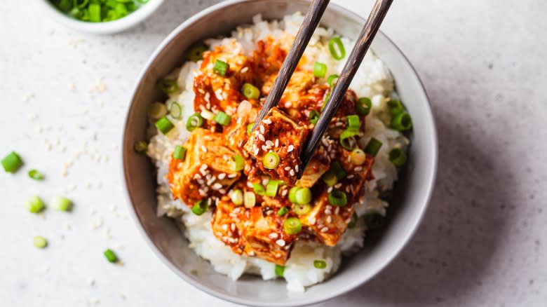 Finished marinated tofu in bowl