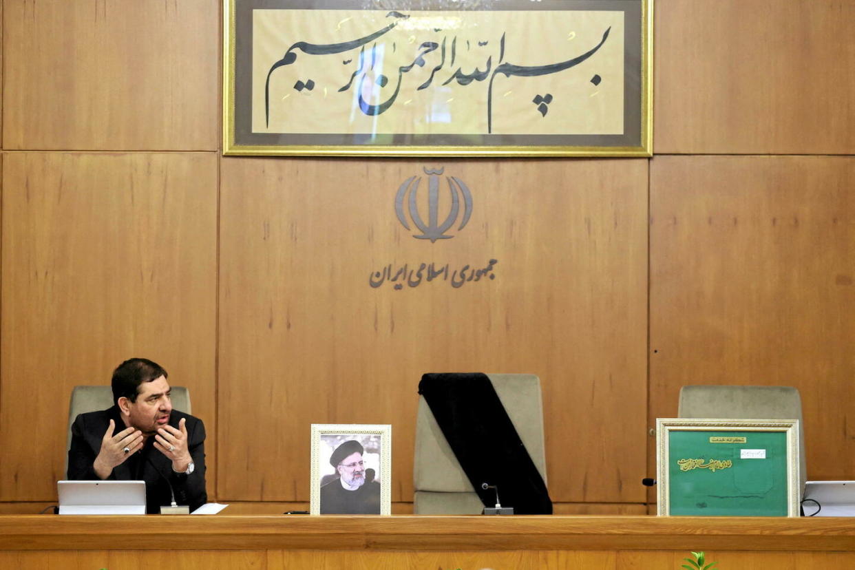 Lors du conseil des ministres à Tééhran, lundi 20 mai 2024, avec le siège vide d'Ebrahim Raïssi, et le vice-président Mohammad Mokhber, qui va assurer l'intérim.    - Credit:Iran's Presidency/WANA / Wana News Agency / via REUTERS