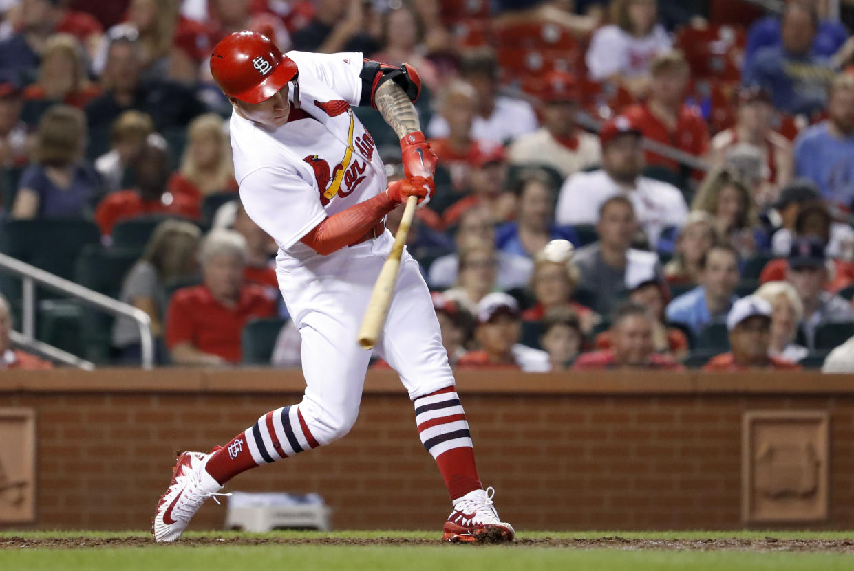 Tyler O’Neill has added a jolt of adrenaline to the slumping Cardinals offense (AP Photo/Jeff Roberson)