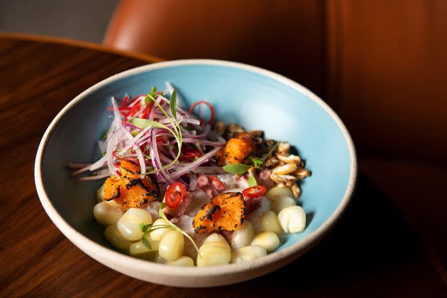 Ceviche Clásico from Popular, featuring snapper, octopus, red onion and cilantro. (Photo: Liz Clayman)