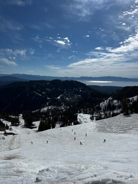 Spring skiers at Palisades Tahoe