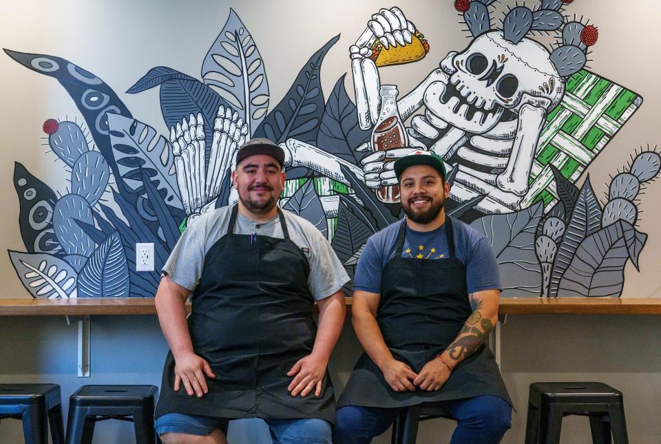 Gabriel Sanudo and Esteban Rosas, co-owners of Taqueria de Julieta, pose Wednesday, Aug. 9, 2023, for a portrait inside their taco shop in The Stutz. "We met here in Indianapolis but we've known each other for quite some time, 15 years," Rosas said. "We worked together at Milktooth, Black Market and now here." Julieta, named for Sanudo's maternal grandmother, features house-made tortillas using corn from Mexico, milled and pressed onsite by Rosas' father, Alfonso.