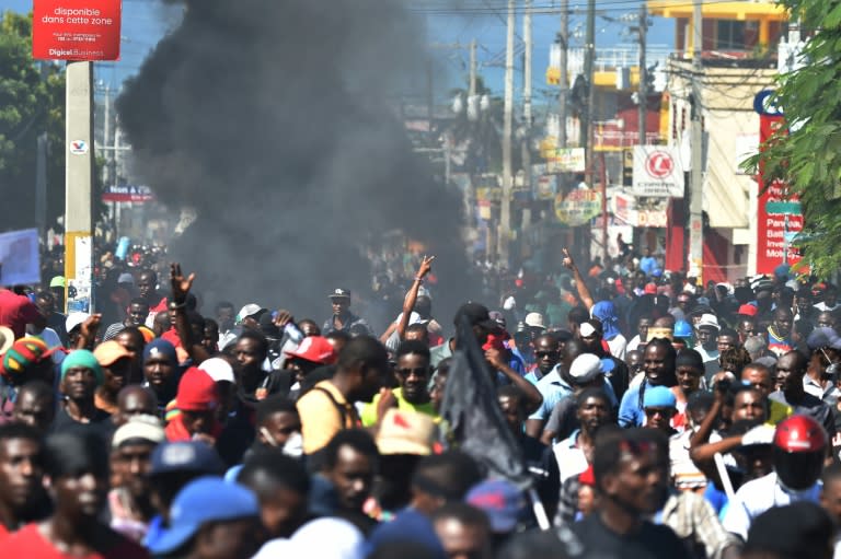 Demonstrators marching in Port-au-Prince are calling for the resignation of Haitian President Jovenel Moise