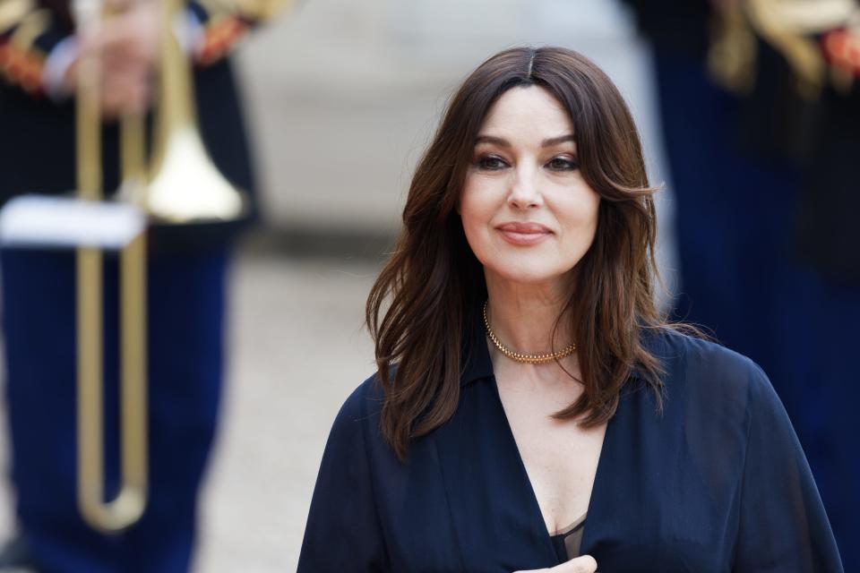 Italian actress Monica Bellucci arrives for state diner with Italian President Sergio Mattarella and his daughter Laura Mattarella and French President Emmanuel Macron and his wife Brigitte Macron at the Elysee Palace in Paris, on July 5, 2021