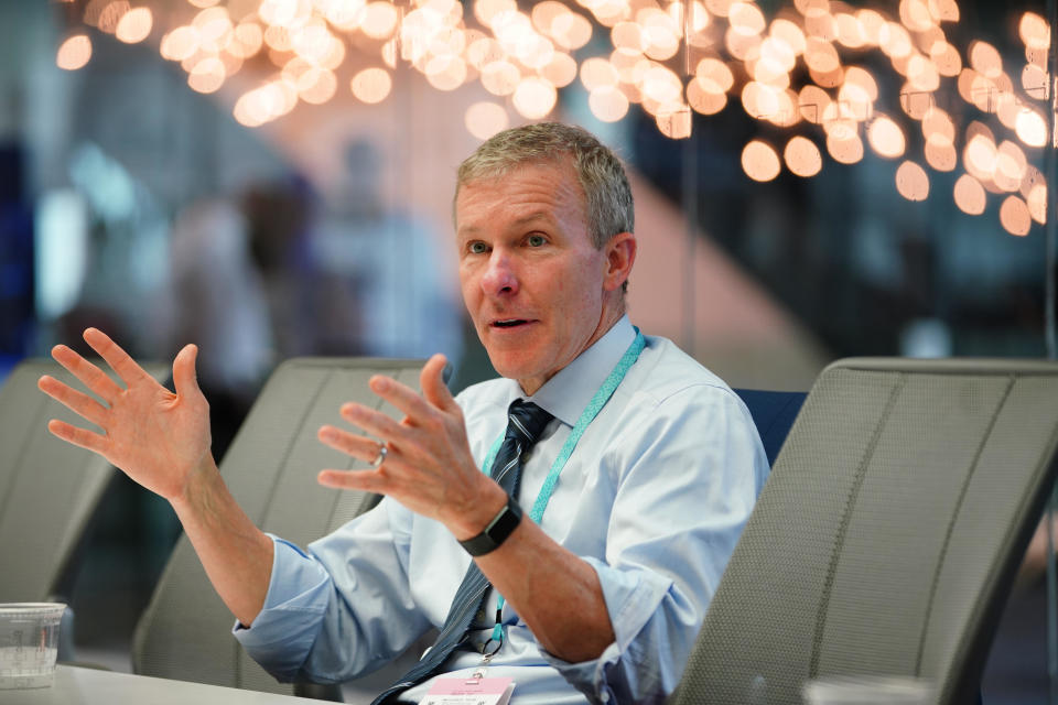 Scott Kirby, CEO of United Airlines, during an interview in New York City on June 12, 2023.  / Credit: Christopher Goodney/Bloomberg via Getty Images