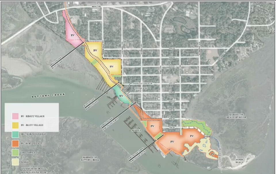 Housing is being developed at the north end of the map. The south end is marina development. The Beach Company