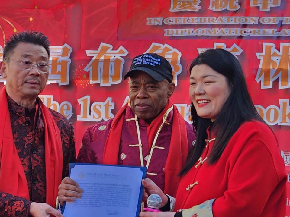 Eric Adams and City Council member Susan Zhuang at the first annual Lantern Parade in Brooklyn on Saturday.