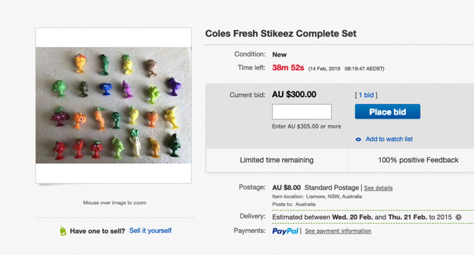 Parents are outraged by the prices being asked for the Stikeez. Source: eBay