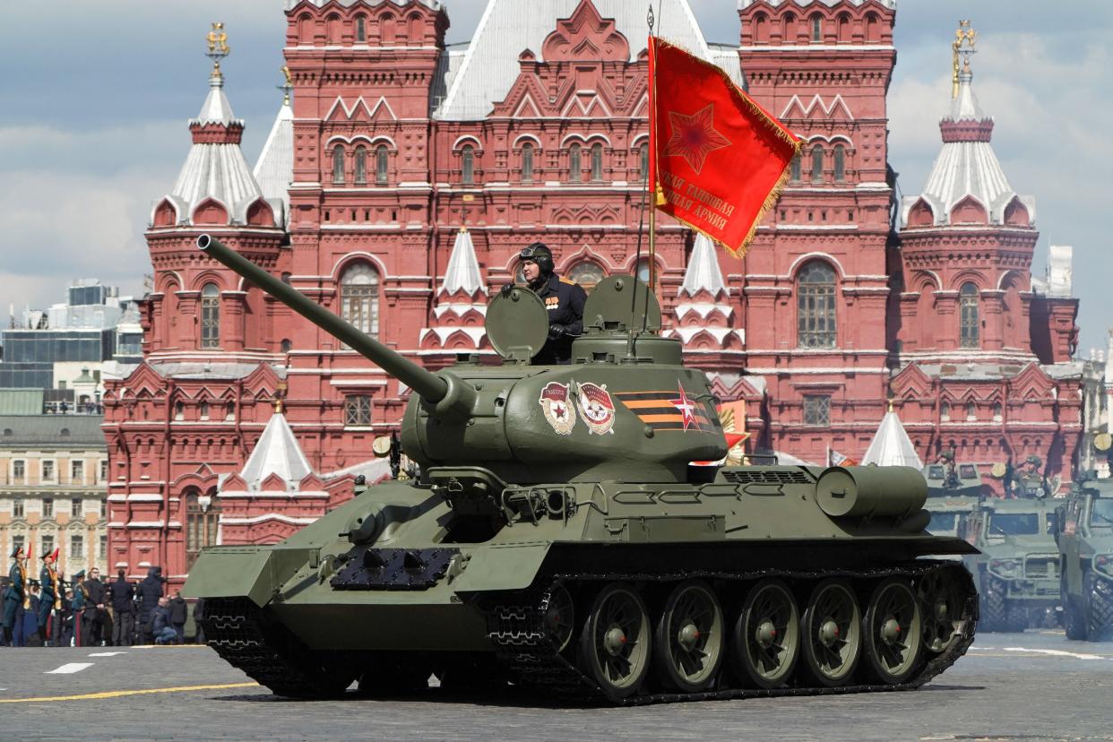 Sole T-34 tank in the parade (Moskva News Agency/AFP/Getty)