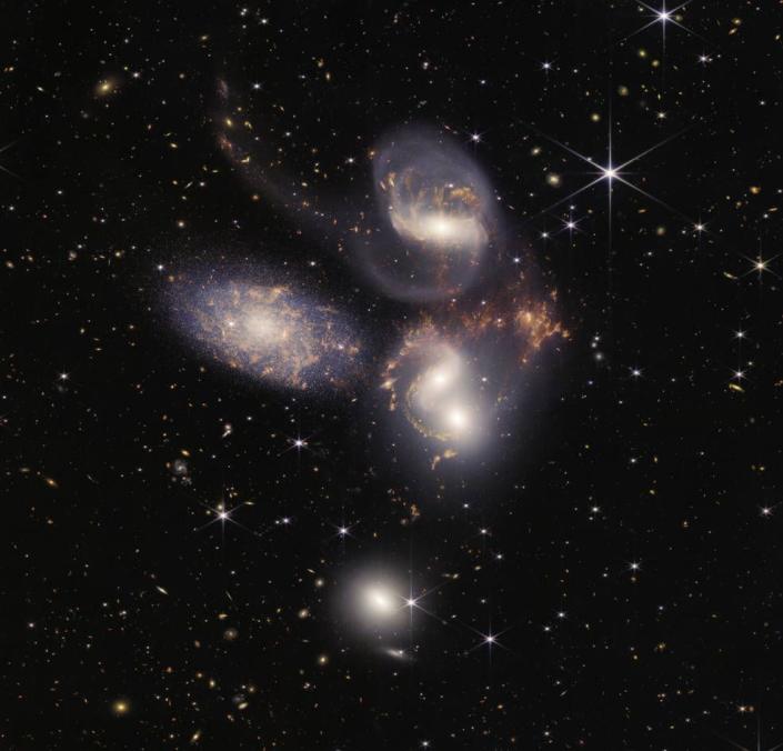 Stephan’s Quintet, a visual grouping of five galaxies, is best known for being prominently featured in the holiday classic film, “It’s a Wonderful Life.”